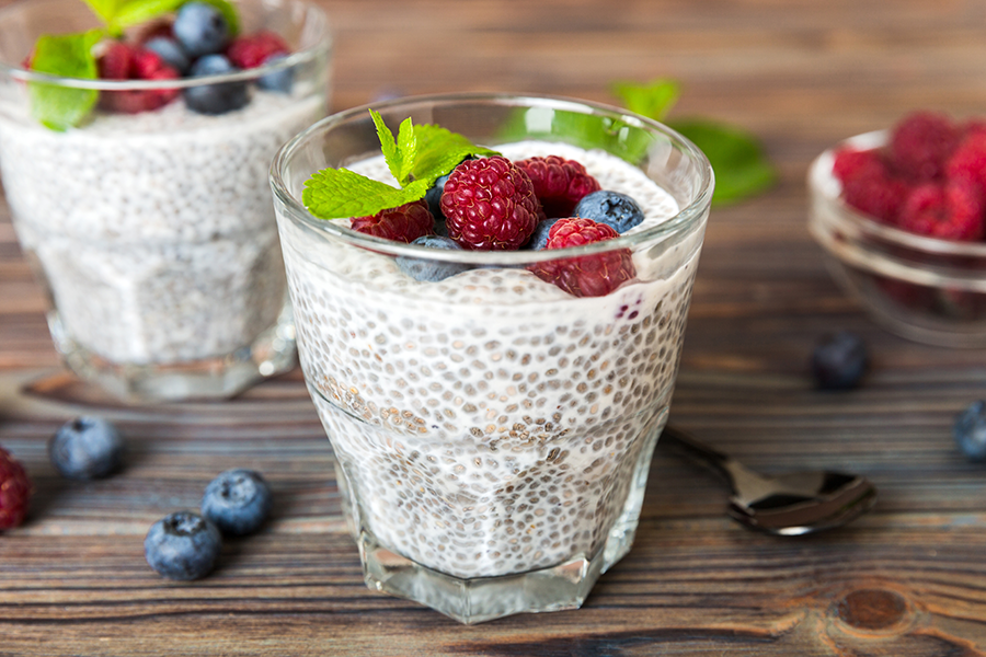 Protein chia pudding with summer fruit